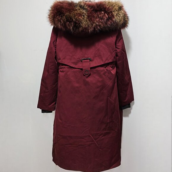 New Real Mink Fur-Lined Parka Coat Jacket Vest Raccoon Maroon Wine Red Jam NoFox - Picture 4 of 4